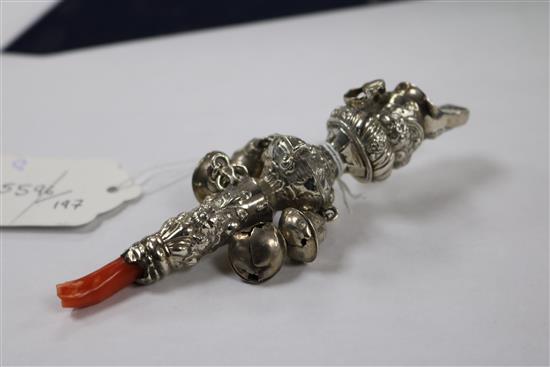 A 19th century silver childs rattle, 12.3cm.